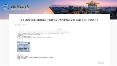 成功注冊(cè)！中偉股份“CNGR”牌電解鎳登陸上海期貨交易所